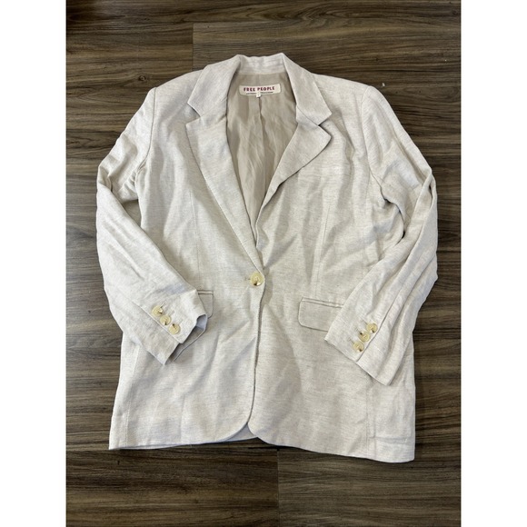Free People Jackets & Blazers - Free People Reggie Women's Blazer Sz M Linen Lining Beige Neutral